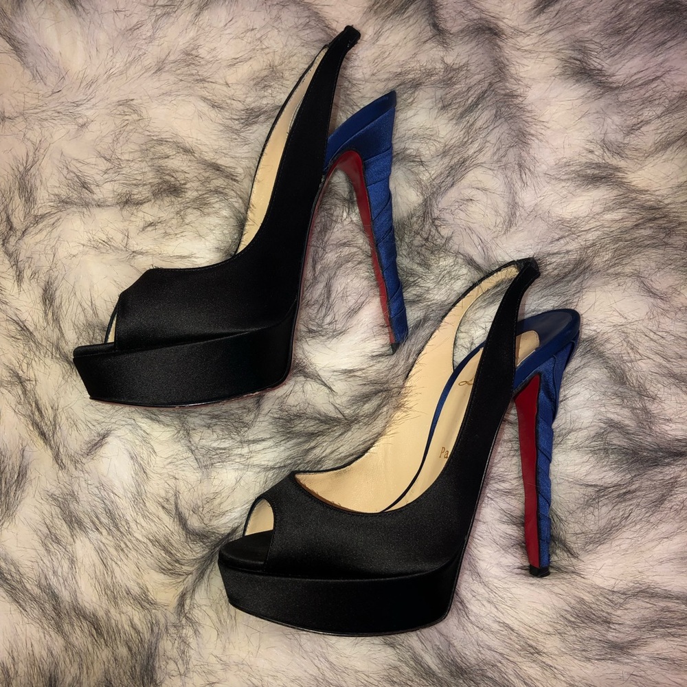 Authentic Louboutin black/ blue peep toe heels